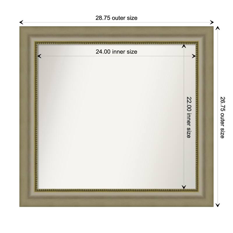 Vegas Silver Framed Non-Beveled Custom Wall Mirror, Bathroom Vanity Mirror - Outer Size: 28.75 x 26.75