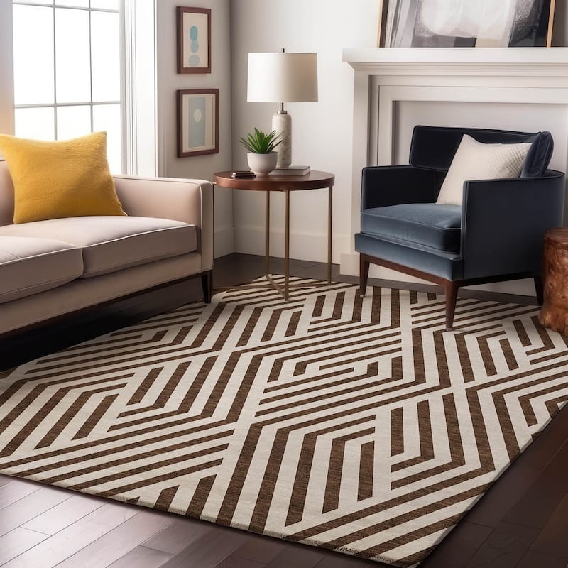 Premium Washable Super Soft Contemporary Geo Mayfield Rug - Brown - 10' x 14' - Rectangle