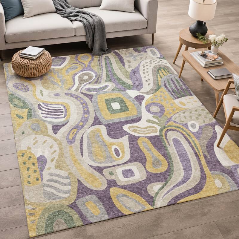 Machine Washable Indoor/ Outdoor Modern Picasy Chantille Rug
