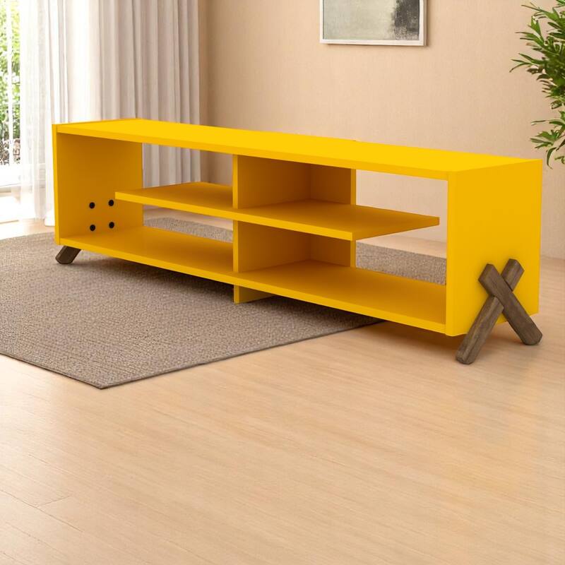 Kerr Modern Tv Stand 4 Shelves Open Storage Wood Legs Living Room Entertainment Centre