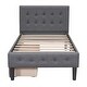 preview thumbnail 6 of 10, Twin Upholstered Bed Frame with Button Tufted Headboard and Two Storage Drawers, Linen Fabric Platform Design with