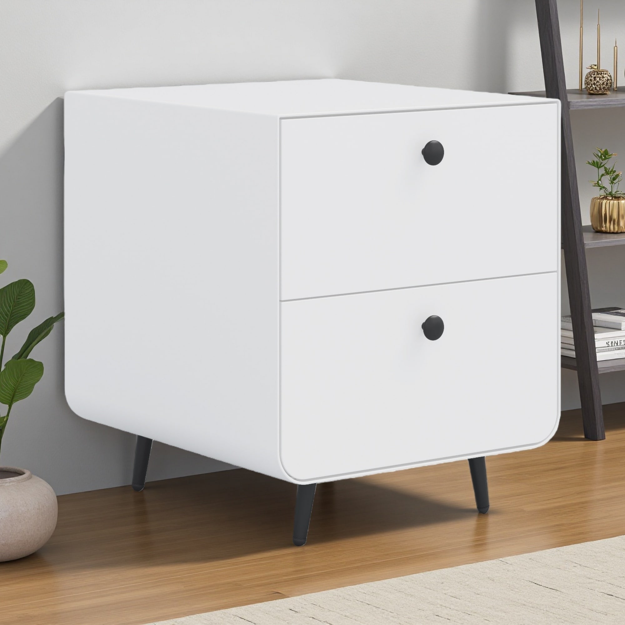 15.74"L Steel Modern 2-Drawer Nightstand with Circular Handle Storage Cabinet for Bedroom & Living Room