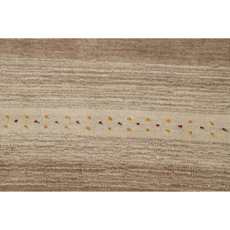 Hand Knotted Oriental 100% Wool Carpet Tribal Stripe Brown Gabbeh Area Rug - 5' 10'' X 4' 0''