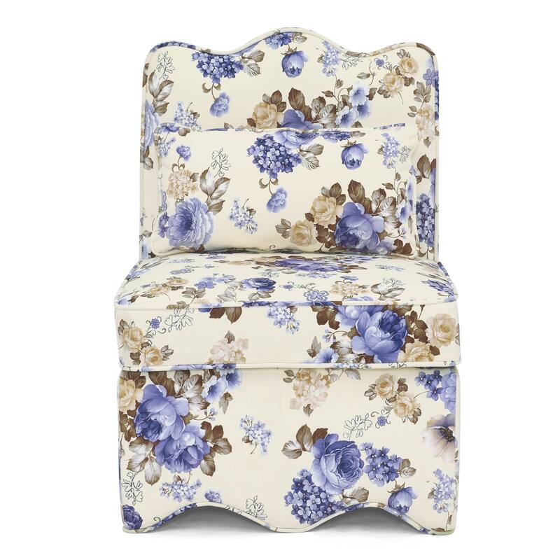 Roomfitters Floral Flannel Accent Chair with Pillow, Armless Upholstered Lounge Chair with Soft Cushion for Living Room