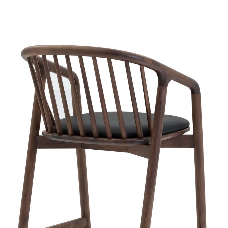Echo Solid Wood and Black Faux Leather Bar or Counter Height Barstool