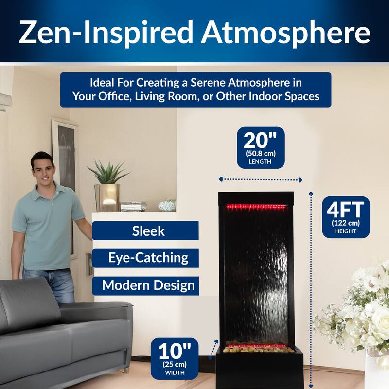 Alpine Corporation 72" Zen Mirror Waterfall Fountain with LED Lights and Stones