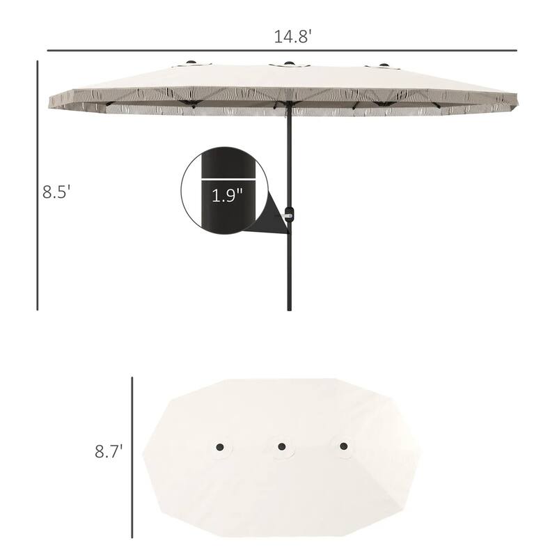 Large Double Rectangle Patio Umbrella with Crank Lift and UV Protection Steel Pole Fringe