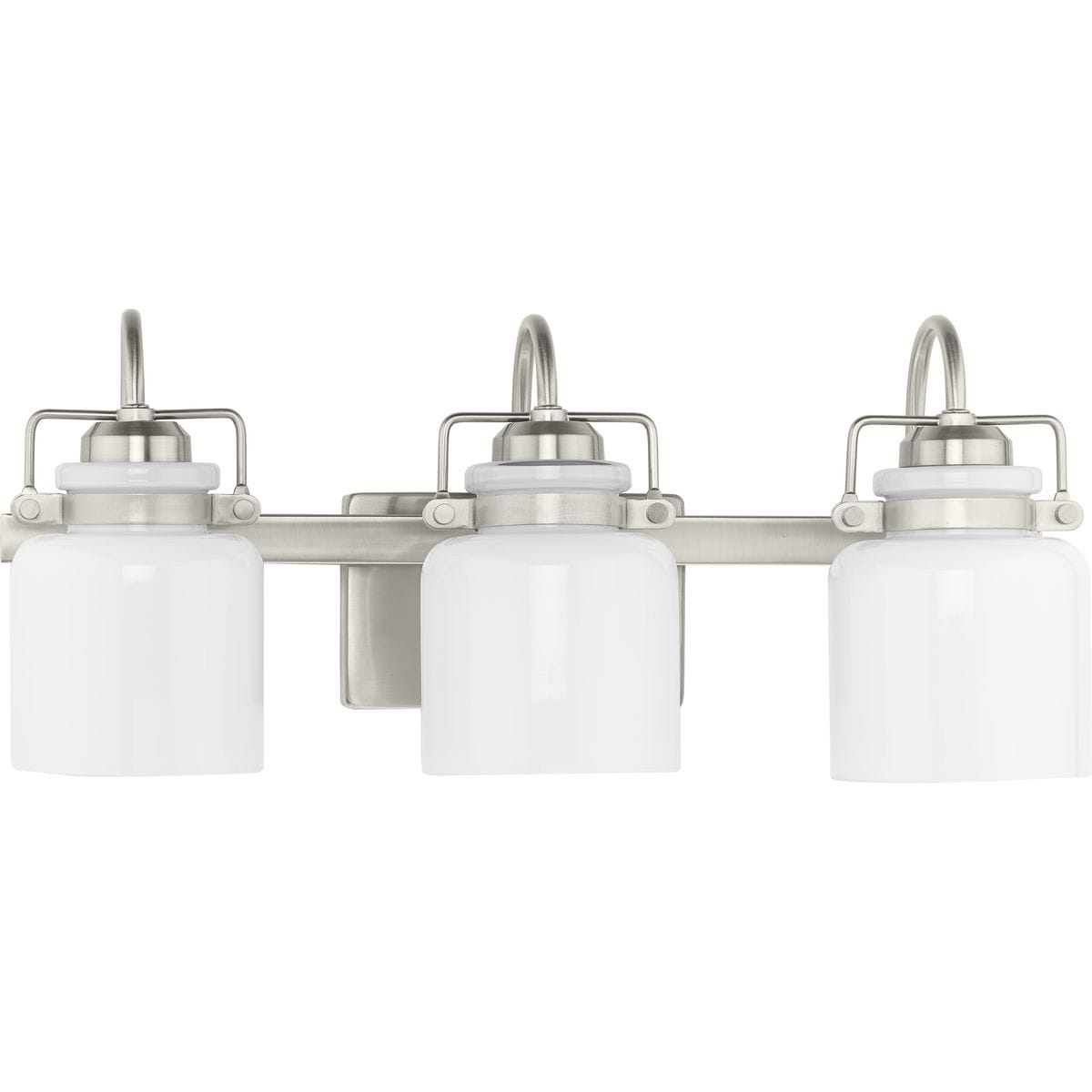 Fessler Collection Three-Light Brushed Nickel Opal Glass Farmhouse Bath Light - 21.12 in x 7.12 in x 9.12 in