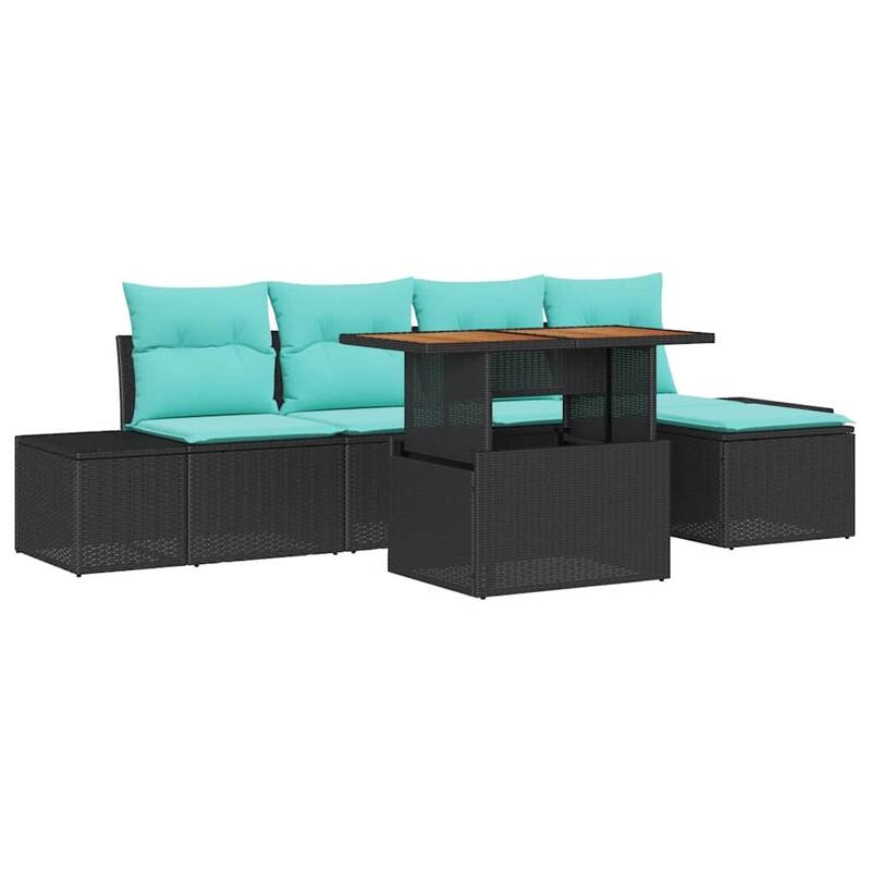 vidaXL 6 Garden Sofa Set with Cushions Black/Grey Poly Rattan - 115.8 x 46.1 x 27.2