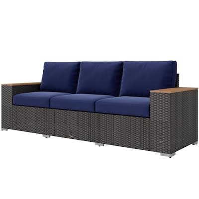 PE Rattan 3-Seat Outdoor Sofa with Cushions and Steel Frame - 89" W x 27.6" D x 28.1” H