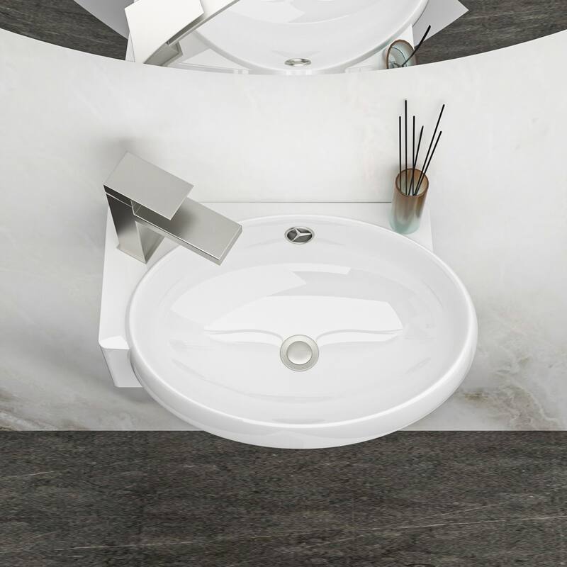 Modern 16-Inch White Ceramic Floating Bathroom Sink, Wall Mount with Single Faucet Hole