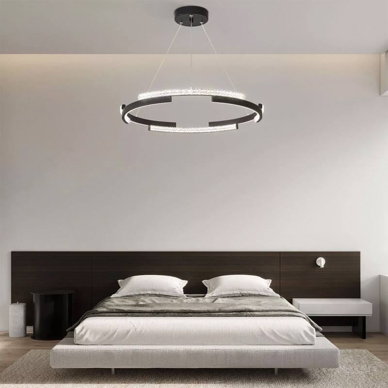 Round LED Ring Chandelier Ceiling-Light Pendant Lamp Fixture - 19" x 45"