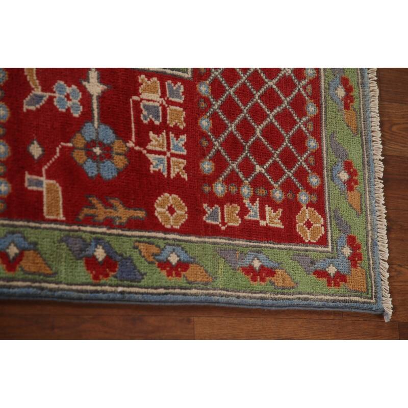 Traditional Light Blue Kazak Area Rug Handmade Wool Carpet - 6'6" x 9'5"