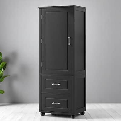 Freestanding Bathroom Cabinet with Doors, 2 Drawers & Adjustable Shelves, White MDF Tower Storage Unit
