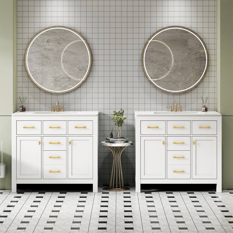 72" Bathroom Vanity Set with Ceramic Sink (Separate) and Drawers & Cabinets