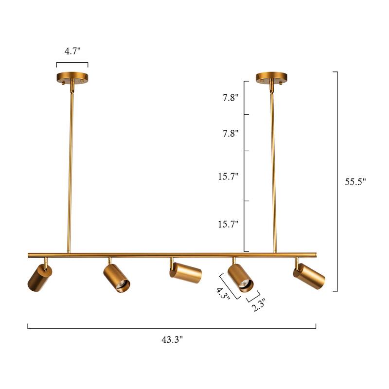 5-Light Black/ Gold Modern Industrial Adjustable Linear Ceiling Track Lighting Kit Spot Tracking Light Pendant