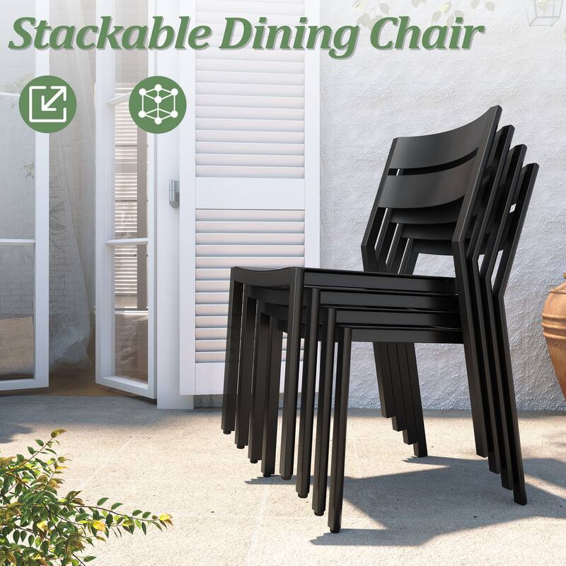 7-piece Outdoor Aluminum Patio Dining Expandable Table with Stackable Chairs