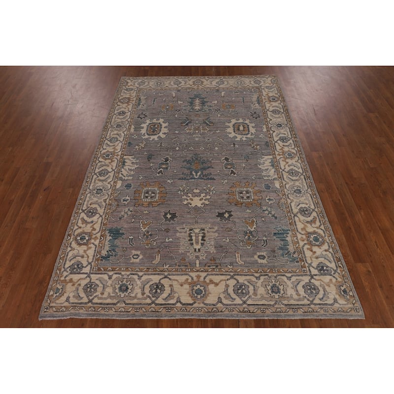 Gray Turkish Oushak Vegetable Dye Area Rug Hand-Knotted Wool Carpet - 5'10"x 8'6"