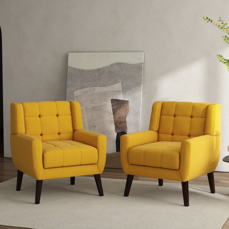 Tufted Wingback Accent Chairs Linen/Faux Leather/Velvet Armchairs Set of 2