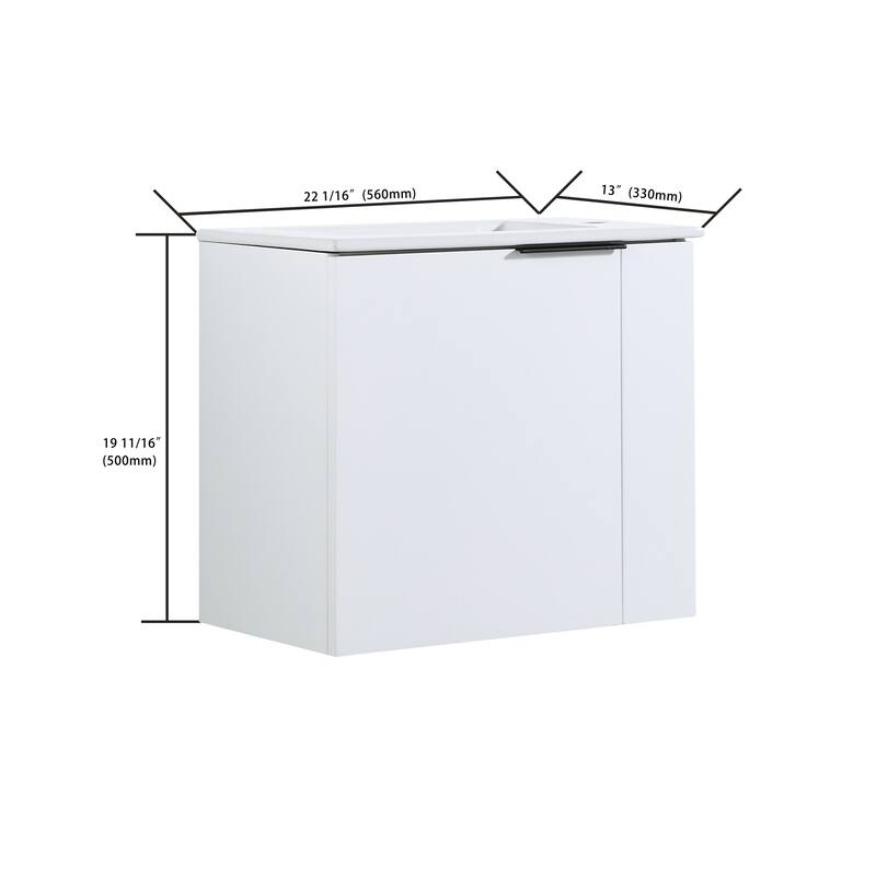 Contemporary Bathroom Vanity with Ceramic Vessel Sink, Soft-Closing Doors, Matte Black Pull Handle - 22in L Plywood