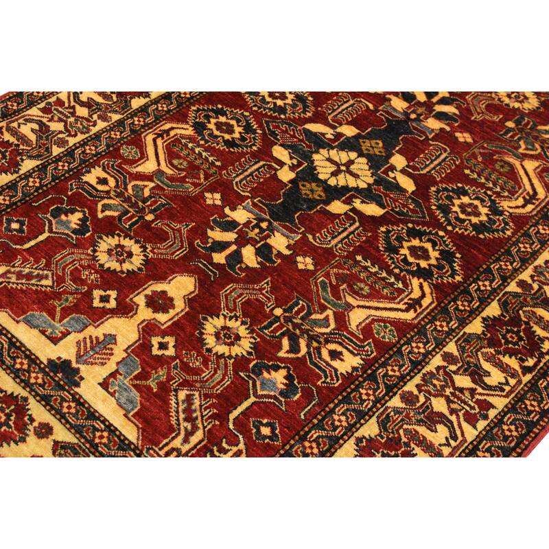 Tribal Super Kazak Sullivan Red/Gold Hand Knotted Wool Rug - 3'11'' x 6'2''