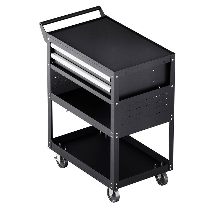 5-Tier Rolling Tool Cart with Pegboard and Lockable Drawers, 400 lb - 30.9 x 17.7 x 37.2 in