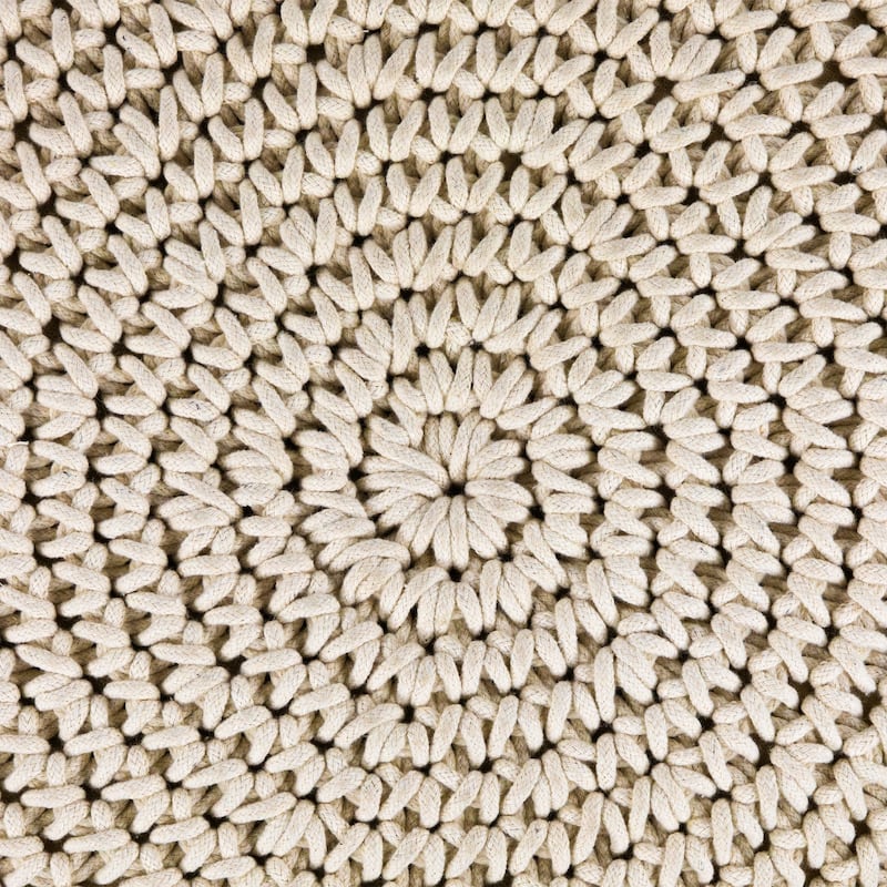 18" Solid Cream Macrame Round Handmade Natural Cotton Pouf