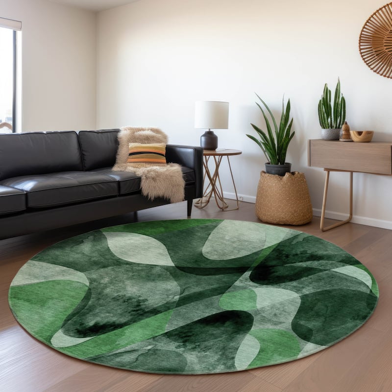 Premium Washable Super Soft Abstract Contemporary Mayfield Rug - Fern - 8' x 8' - Round