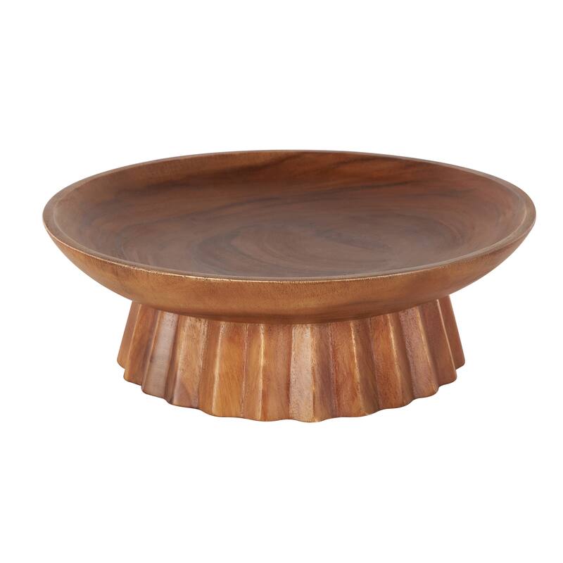 Teak Wood Handmade Decorative Bowl with Concaved Elevated Base - Brown - Roche River Decor - 17"W x 17"L x 6"H