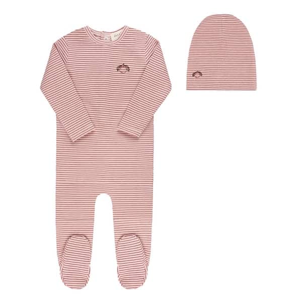 slide 2 of 7, Ely's & Co. Metallic Stripe Collection - Footie + Beanie Pink - 1 Month