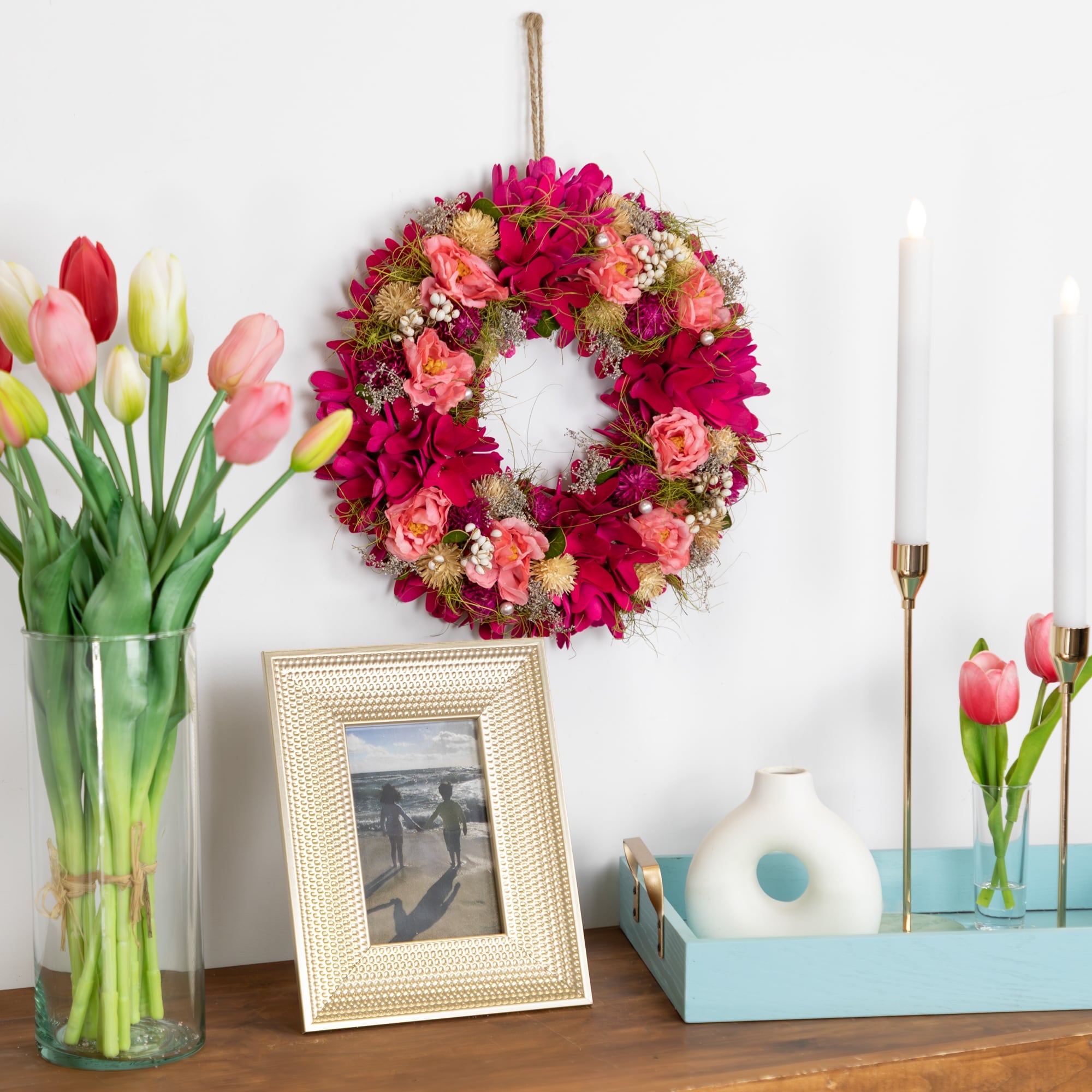 Mixed Floral and Berries Small Artificial Spring Wreath - 12.5"