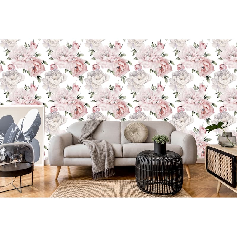 Garden Pink Peonies Removable Wallpaper - 24'' inch x 10'ft