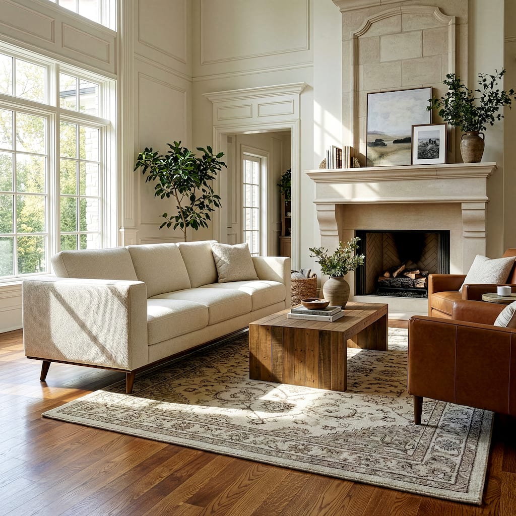 Bishop White Corduroy Twill Fabric Sofa with Walnut Wood Legs