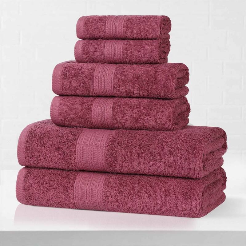 Eco-Friendly Sustainable Cotton 6-Piece Bathroom Towel Set - Rosewood