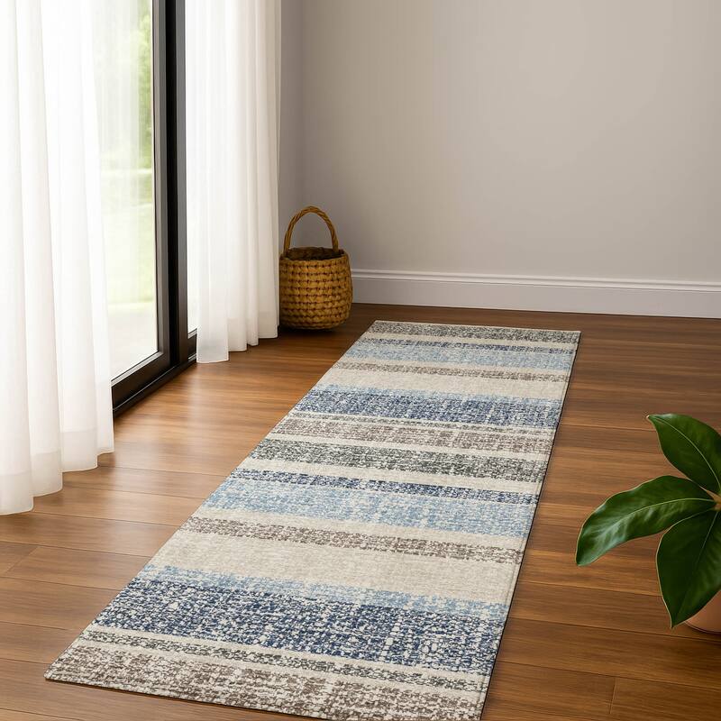 Premium Washable Super Soft Vintage Stripe Mayfield Rug - Navy - 2'3" x 7'6"