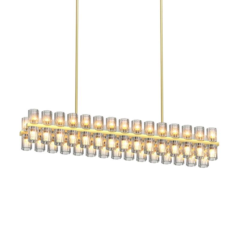54" Gold Crystal Brass Rectangle Chandelier - Farmhouse - Kitchen Dining， Includes 60XG4 Bulbs