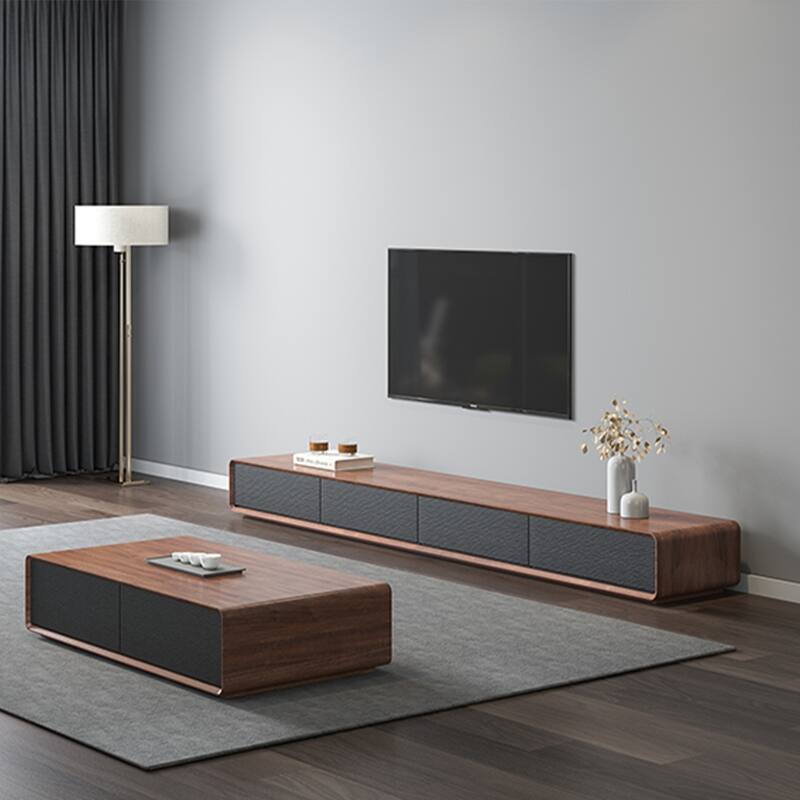 Rectangular TV Stand, Wood Veneer Media Console with 4 Drawers
