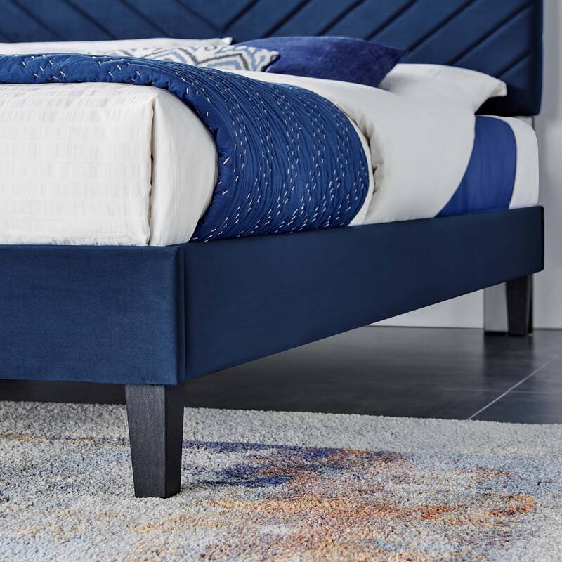 Roxanne Performance Velvet Platform Bed With Black Wood Legs