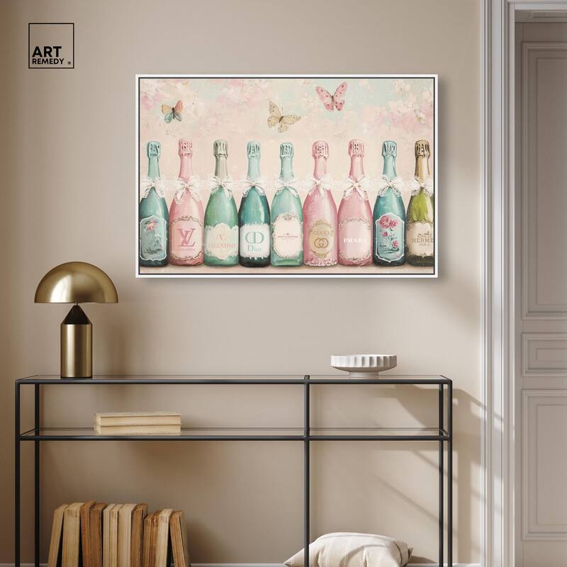 Champagne Mint and Pink Canvas by Art Remedy
