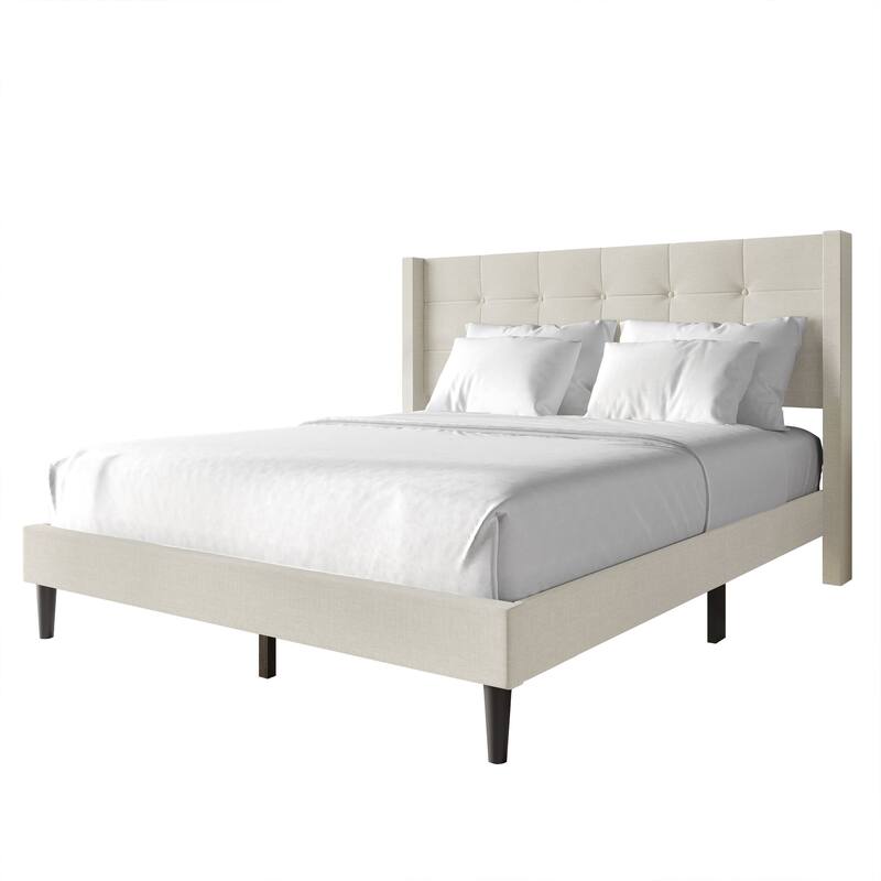 CraftPorch Elegance Wingback Upholstered Linen Bed