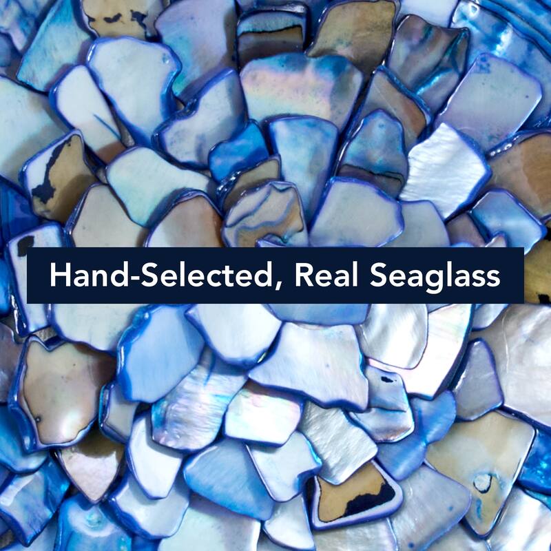 American Art Decor Blue Seashell Mosaic 3D Textured Wall Art with Champagne Frame, 2 Piece Set for Coastal Beach Theme Decor