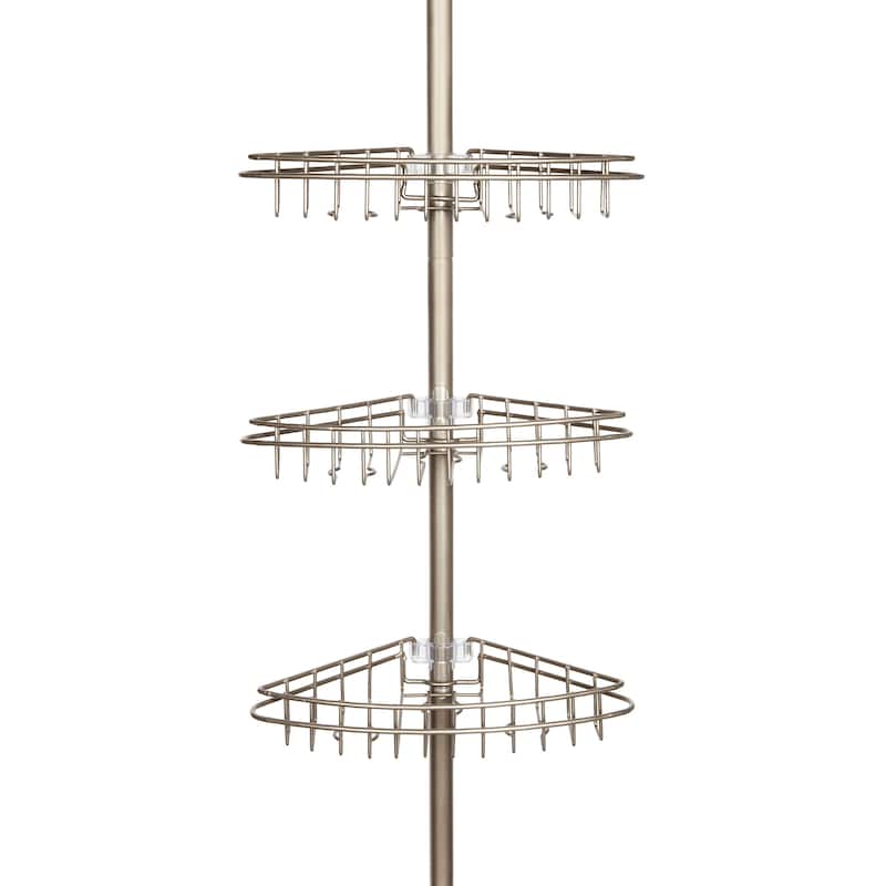 Kenney 3-Tier Spring Tension Adjustable Shower Corner Pole Caddy - Satin Nickel