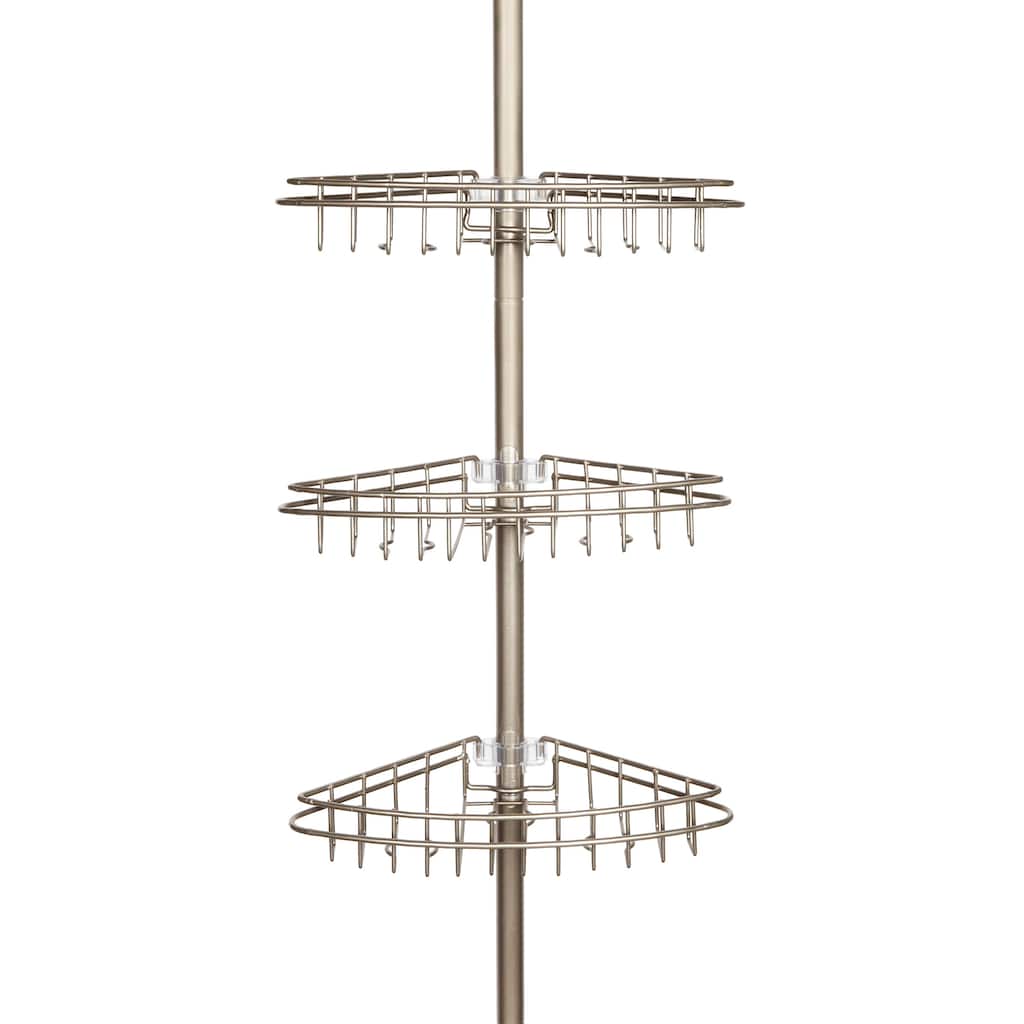Kenney 3-Tier Spring Tension Adjustable Shower Corner Pole Caddy - Satin Nickel