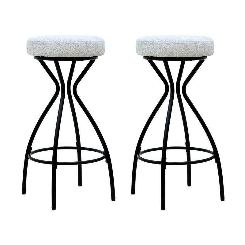 Modern Backless Bar Stools Set of 2 Round Upholstered Counter Stools for Kitchen Island Velvet Dining Chairs