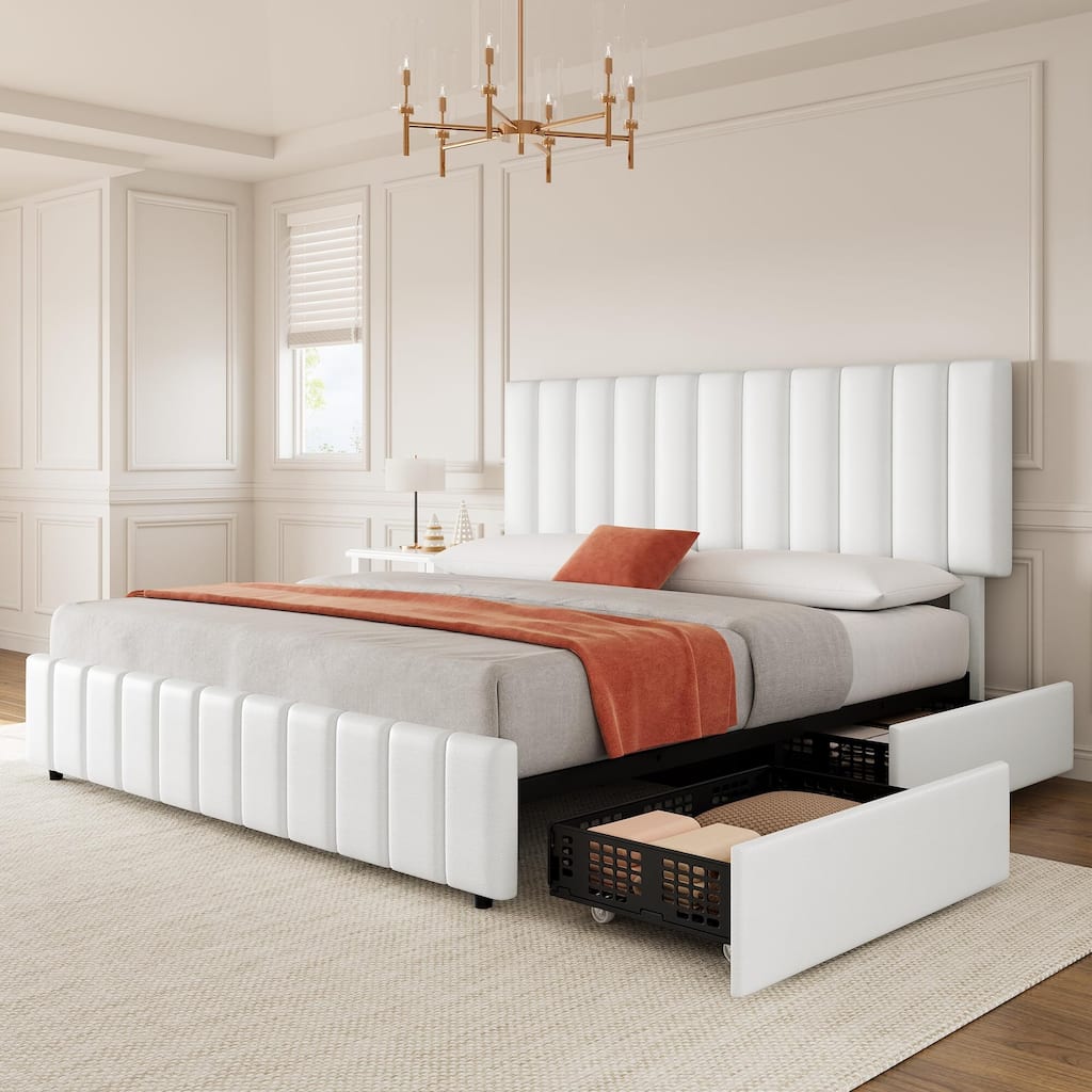 Bed Frame with 4 Storage Drawers and Adjustable Headboard