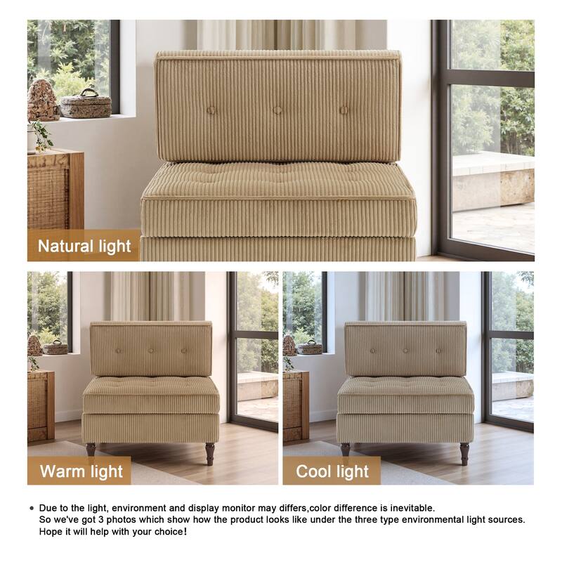 Modular Corduroy Armless Chair Upholstered Lounge Sofa