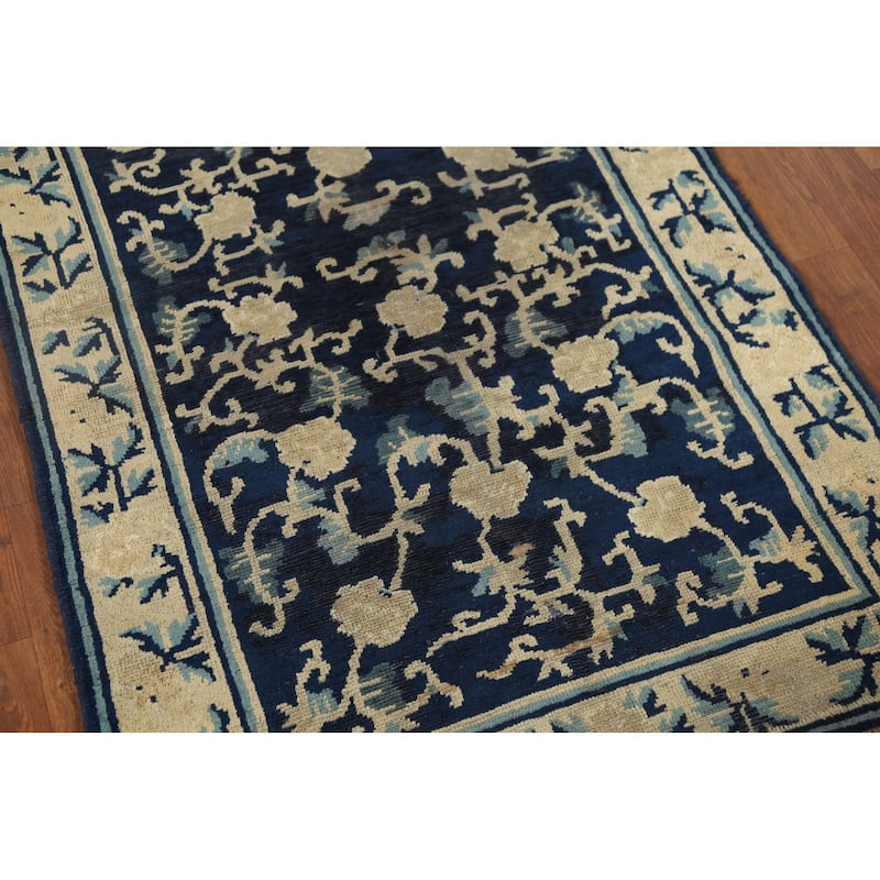 Vegetable Dye Art Deco Chinese Foyer Rug Hand-Knotted Wool Carpet - 2'11"x 4'9"