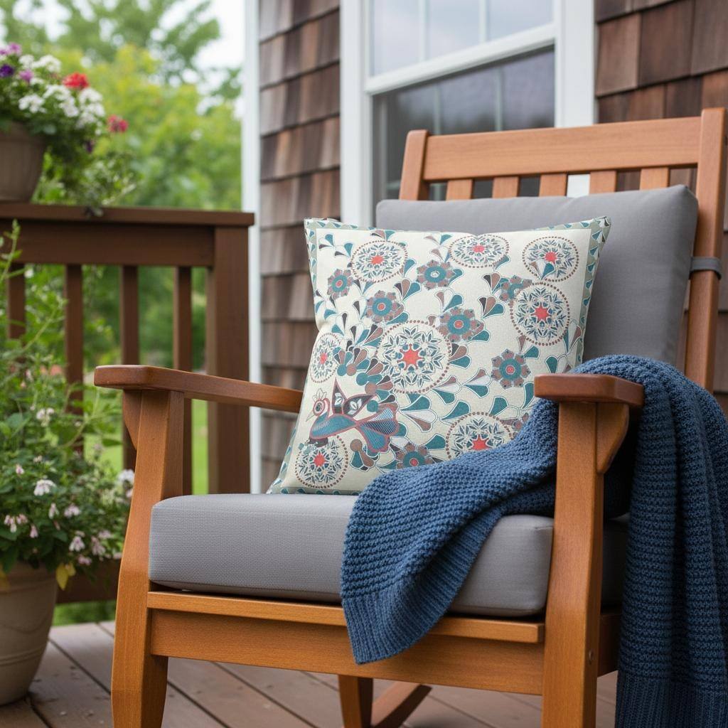 HomeRoots 16" x 16" Off White Peacock Blown Seam Floral Indoor Outdoor Throw Pillow - 16.00' X '5.00' X '16.00