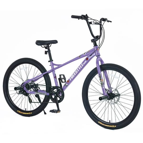 slide 2 of 18, Freestyle Kids Bike Double Disc Brakes 26 Inch Children's Bicycle for Boys Girls Age 12+ Years Purple