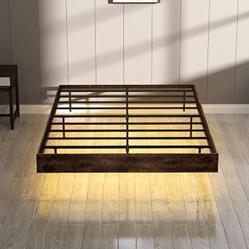 King/Queen/Full Floating Bed Frame with LED Lights & Heavy-Duty Metal Base